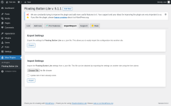 Page screenshot: Wow Plugins → Floating Button Lite → Import/Export