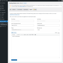 Page screenshot: Wow Plugins → Floating Button Lite → Support