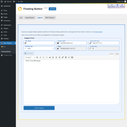 Page screenshot: Wow Plugins → Floating Button → Support