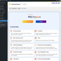 Page screenshot: Wow Plugins → Floating Button → PRO Features