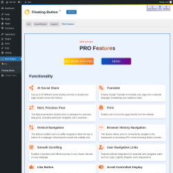 Page screenshot: Wow Plugins → Floating Button → PRO Features