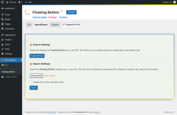Page screenshot: Wow Plugins → Floating Button → Import/Export