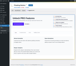 Page screenshot: Wow Plugins → Floating Button → Upgrade to Pro