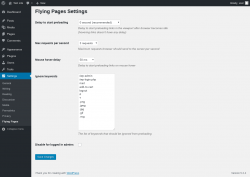 Page screenshot: Settings → Flying Pages