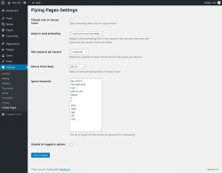 Page screenshot: Settings → Flying Pages