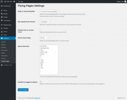 Page screenshot: Settings → Flying Pages