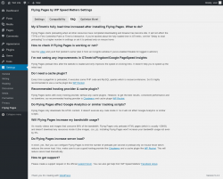 Page screenshot: Settings → Flying Pages → FAQ