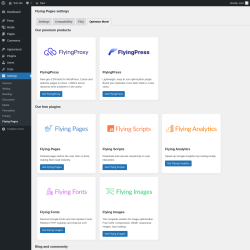 Page screenshot: Settings → Flying Pages → Optimize More!