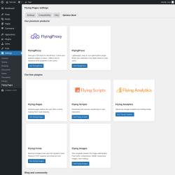 Page screenshot: Settings → Flying Pages → Optimize More!