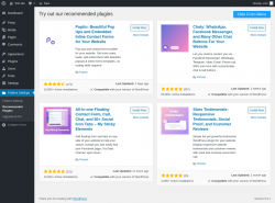 Page screenshot: Folders Settings &rarr; Recommended Plugins