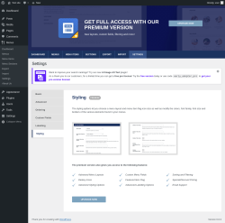 Page screenshot: Menus → Settings → Styling