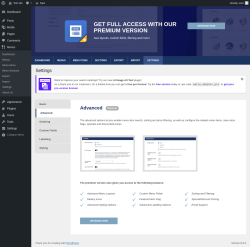 Page screenshot: Menus → Settings → Advanced