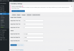 Page screenshot: FooGallery &rarr; Settings &rarr; Language