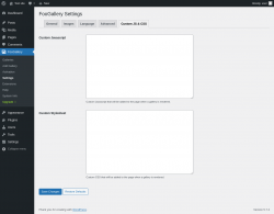 Page screenshot: FooGallery &rarr; Settings &rarr; Custom JS & CSS