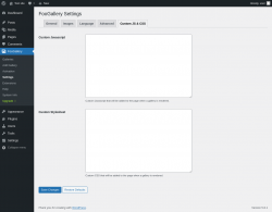 Page screenshot: FooGallery &rarr; Settings &rarr; Custom JS & CSS