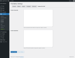 Page screenshot: FooGallery → Settings → Custom JS & CSS