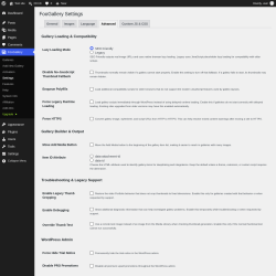 Page screenshot: FooGallery &rarr; Settings &rarr; Advanced