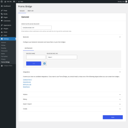 Page screenshot: Settings → Forms Bridge