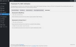 Page screenshot: SMS Verification → Shortcodes