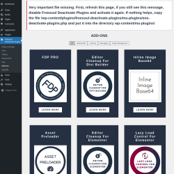 Page screenshot: Freesoul Deactivate Plugins → Add-ons