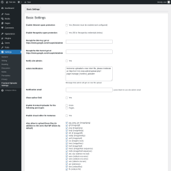 Page screenshot: Settings &rarr; Frontend Uploader Settings