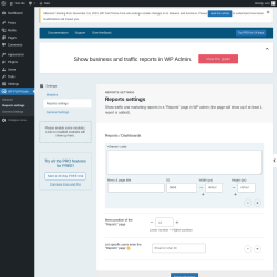 Page screenshot: WP Full Picture → Reports settings