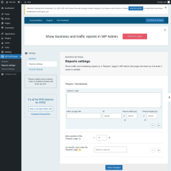 Page screenshot: WP Full Picture → Reports settings