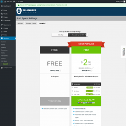 Page screenshot: Settings &rarr; Anti Spam &rarr; Upgrade&nbsp;&nbsp;➤
