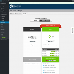 Page screenshot: Settings &rarr; Anti Spam &rarr; Upgrade&nbsp;&nbsp;➤