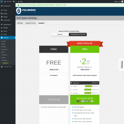 Page screenshot: Settings &rarr; Anti Spam &rarr; Upgrade&nbsp;&nbsp;➤