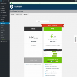 Page screenshot: Settings &rarr; Anti Spam &rarr; Upgrade&nbsp;&nbsp;➤
