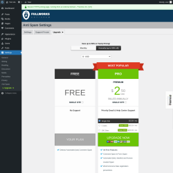 Page screenshot: Settings &rarr; Anti Spam &rarr; Upgrade&nbsp;&nbsp;➤
