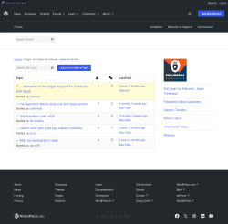 Page screenshot: Settings &rarr; Anti Spam &rarr; Support Forum
