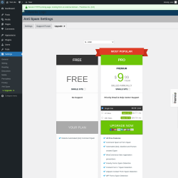 Page screenshot: Settings &rarr; Anti Spam &rarr; Upgrade&nbsp;&nbsp;➤