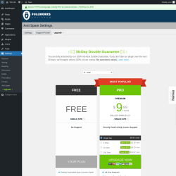 Page screenshot: Settings &rarr; Anti Spam &rarr; Upgrade&nbsp;&nbsp;➤