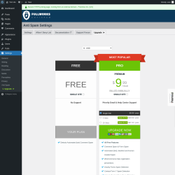 Page screenshot: Settings &rarr; Anti Spam &rarr; Upgrade&nbsp;&nbsp;➤