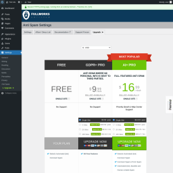 Page screenshot: Settings &rarr; Anti Spam &rarr; Upgrade&nbsp;&nbsp;➤