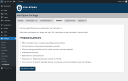 Page screenshot: Settings &rarr; Anti Spam &rarr; Affiliation