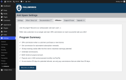 Page screenshot: Settings &rarr; Anti Spam &rarr; Affiliation