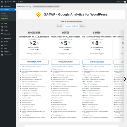 Page screenshot: GA4WP → Upgrade  ➤