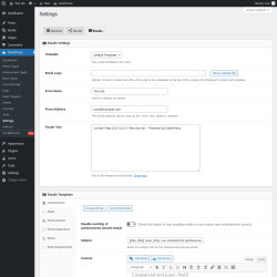 Page screenshot: GamiPress → Settings → Emails