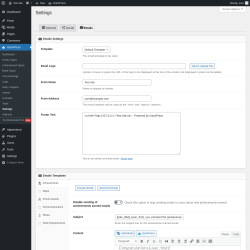 Page screenshot: GamiPress → Settings → Emails