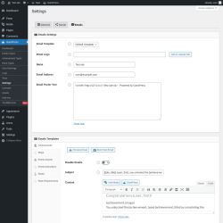 Page screenshot: GamiPress → Settings → Emails