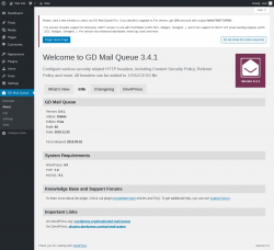 Page screenshot: GD Mail Queue → About → Info