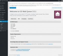Page screenshot: GD Mail Queue → About → Info