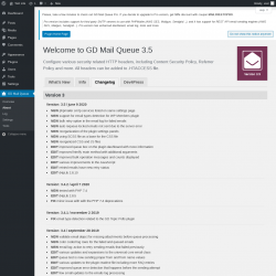 Page screenshot: GD Mail Queue → About → Changelog