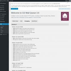 Page screenshot: GD Mail Queue → About → Changelog
