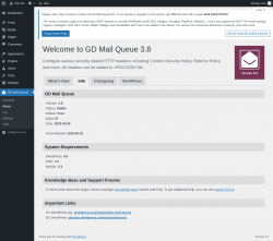 Page screenshot: GD Mail Queue → About → Info