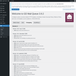 Page screenshot: GD Mail Queue → About → Changelog