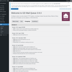 Page screenshot: GD Mail Queue → About → Changelog
